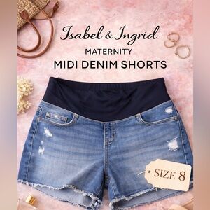 Isabel Maternity by Ingrid & Isabel Light Blue Denim Shorts with Navy Panel
